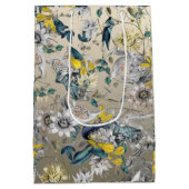 Elegante stijlvolle  Goudgeel Grijs Bloemen Medium Cadeauzakje (Achterkant)