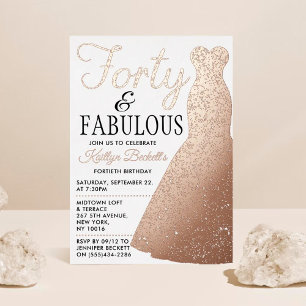 Elegante stijlvolle jurk Veertig & Fabulous verj Folie Uitnodiging
