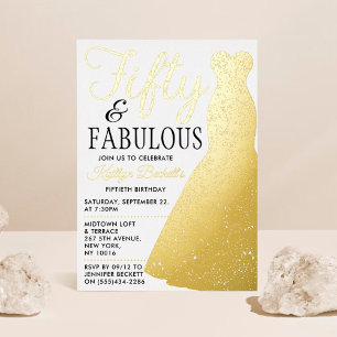 Elegante stijlvolle jurk   Vijftig & Fabulous Verj Folie Uitnodiging