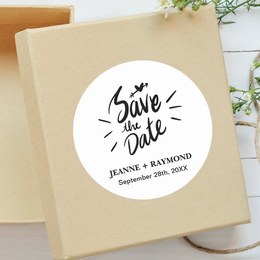 Elegante Stijlvolle Kalligrafie Bruiloft Save the  Ronde Sticker