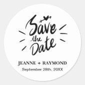 Elegante Stijlvolle Kalligrafie Bruiloft Save the  Ronde Sticker (Voorkant)