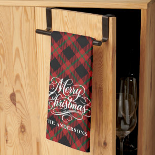 Elegante stijlvolle Kerstscript Plaid Theedoek