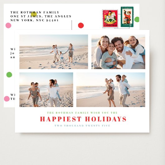 Elegante STIJLVOLLE Kleurrijke 4 Foto Collage GELU Feestdagenkaart