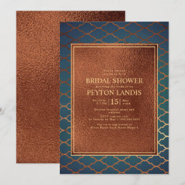 Elegante stijlvolle koperen turquoise gouden bruid kaart