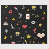 elegante stijlvolle kusjes, lippen, harten, uilen, cadeaupapier (Vlak)