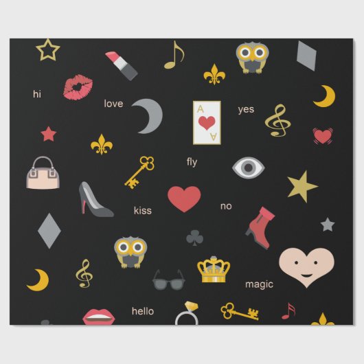 elegante stijlvolle kusjes, lippen, harten, uilen, cadeaupapier (Vlak)