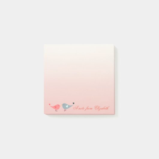 Elegante stijlvolle meisjesachtige, vogels verlief post-it® notes (Voorkant)