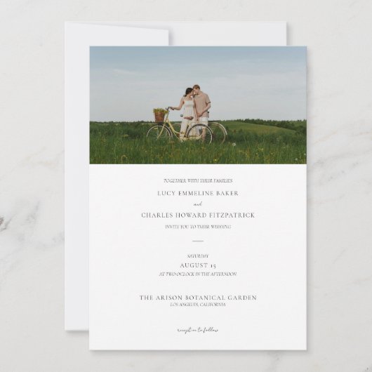 Elegante stijlvolle minimalistische fotobruiloft kaart (Voorkant)