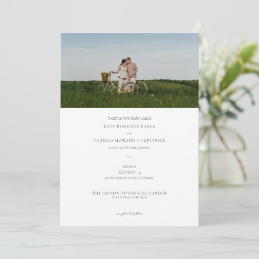 Elegante stijlvolle minimalistische fotobruiloft kaart (Staand voorkant)