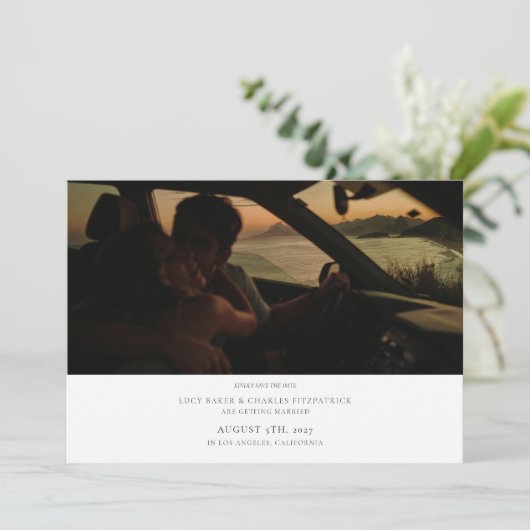 Elegante stijlvolle minimalistische fotobruiloft save the date (Staand voorkant)