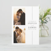 Elegante stijlvolle moderne twee foto bruiloft kaart (Staand voorkant)