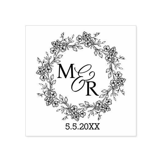Elegante stijlvolle monogram botanische bloemen br rubberstempel (Afrduk)