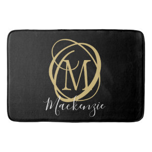 Elegante stijlvolle monogram scriptnaam zwart goud badmat