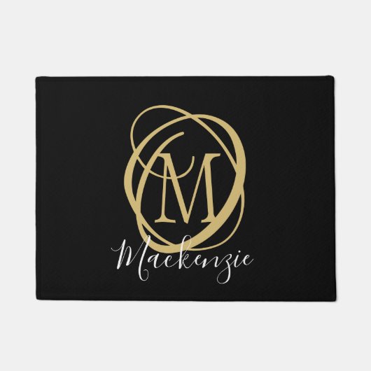 Elegante stijlvolle monogram scriptnaam zwart goud deurmat (Voorkant)