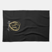 Elegante stijlvolle monogram scriptnaam zwart goud theedoek (Horizontaal)