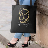 Elegante stijlvolle monogram scriptnaam zwart goud tote bag