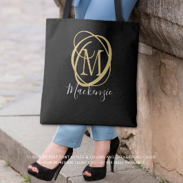 Elegante stijlvolle monogram scriptnaam zwart goud tote bag