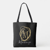 Elegante stijlvolle monogram scriptnaam zwart goud tote bag (Achterkant)