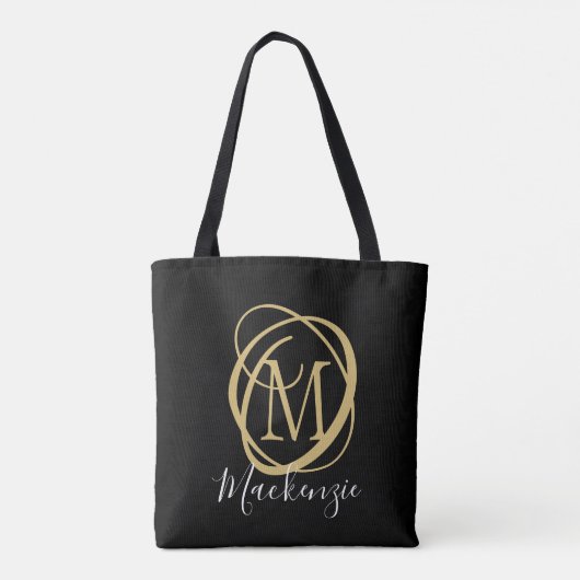 Elegante stijlvolle monogram scriptnaam zwart goud tote bag (Achterkant)