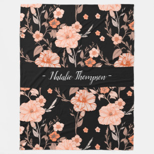 Elegante stijlvolle monogrom l Zwarte bloempatroon Fleece Deken