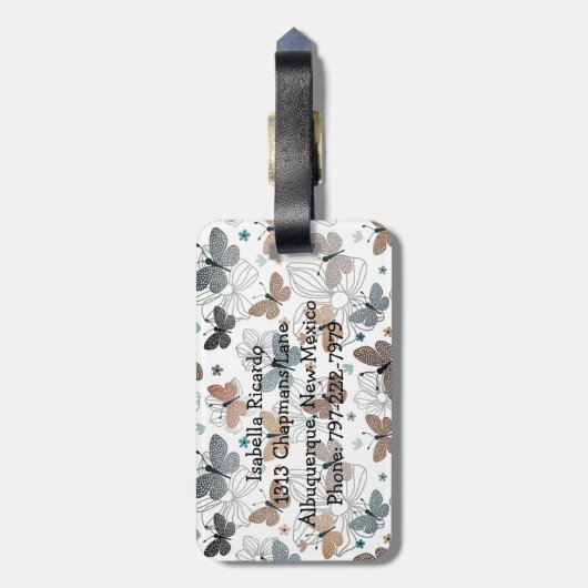Elegante stijlvolle mooie vlinders gepersonaliseer bagagelabel (Achterkant verticaal)