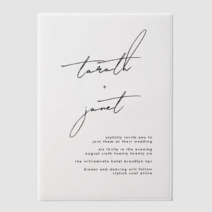 Elegante stijlvolle namen zwarte bruiloft vellum uitnodigingen