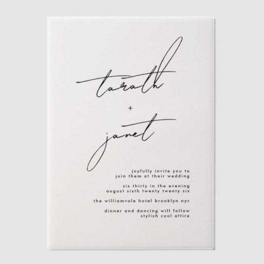 Elegante stijlvolle namen zwarte bruiloft vellum uitnodigingen (Voorkant)