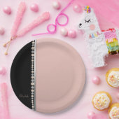 Elegante stijlvolle parels diamanten zwart roze papieren bordje (Feest)