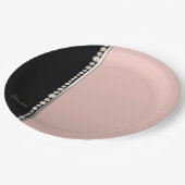 Elegante stijlvolle parels diamanten zwart roze papieren bordje (Gekanteld)