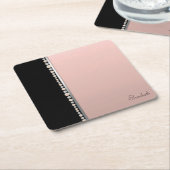 Elegante stijlvolle parels zwart roze kartonnen onderzetters (Schuin)