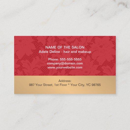 Elegante stijlvolle rode kant gouden vakantie coup kortingskaartje (Achterkant)