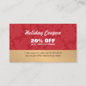 Elegante stijlvolle rode kant gouden vakantie coup kortingskaartje (Voorkant)