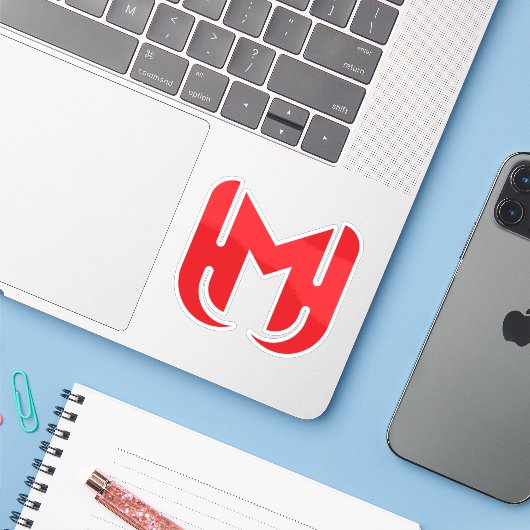 Elegante stijlvolle Rode Letter M Sticker (Laptop met iPhone)