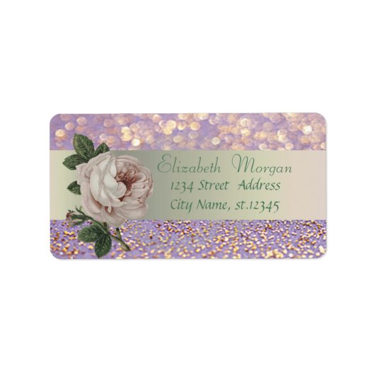 Elegante Stijlvolle Romantische, Glitter Bokeh Roo Etiket (Voorkant)
