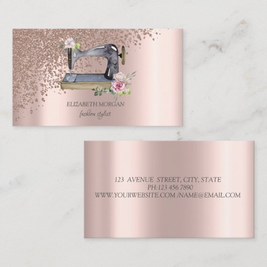 Elegante Stijlvolle Roos Gouden Diamanten Naaimach Visitekaartje (Voorkant / Achterkant)