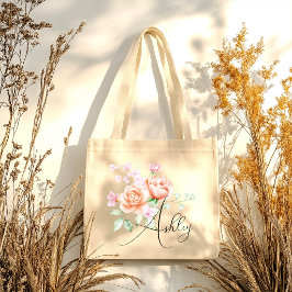 Elegante stijlvolle roze bloemige bruidsmeisjesjur tote bag