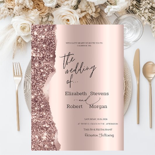 Elegante stijlvolle roze gouden glitterscript kaart