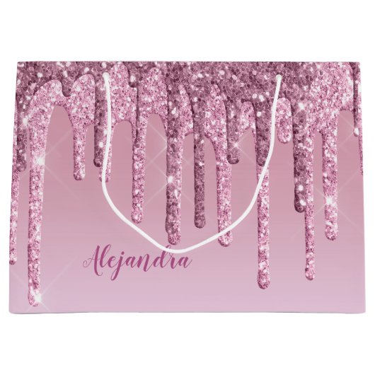 Elegante stijlvolle roze roze gouden glinsterende  groot cadeauzakje (Voorkant)