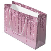 Elegante stijlvolle roze roze gouden glinsterende  groot cadeauzakje (Voorkant Gekanteld)