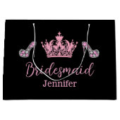Elegante stijlvolle roze script bruidsmeisje zwart groot cadeauzakje (Voorkant)