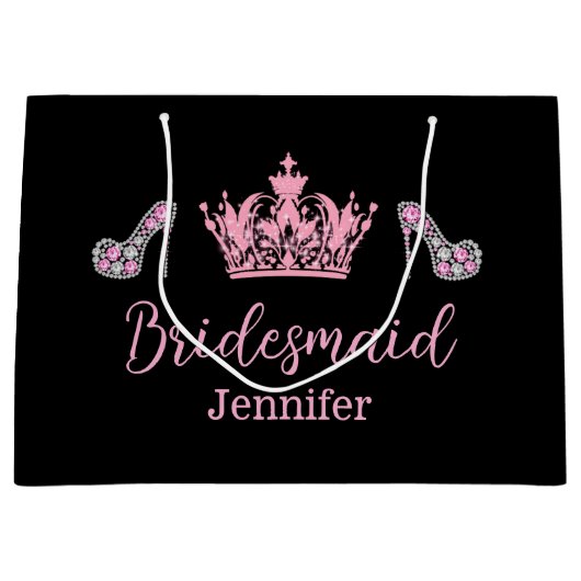 Elegante stijlvolle roze script bruidsmeisje zwart groot cadeauzakje (Voorkant)