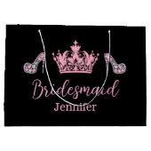 Elegante stijlvolle roze script bruidsmeisje zwart groot cadeauzakje (Achterkant)