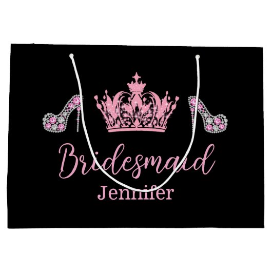 Elegante stijlvolle roze script bruidsmeisje zwart groot cadeauzakje (Achterkant)