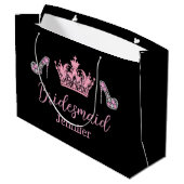 Elegante stijlvolle roze script bruidsmeisje zwart groot cadeauzakje (Achterkant Gekanteld)