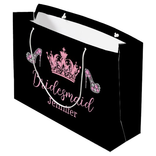 Elegante stijlvolle roze script bruidsmeisje zwart groot cadeauzakje (Achterkant Gekanteld)