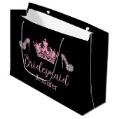 Elegante stijlvolle roze script bruidsmeisje zwart groot cadeauzakje (Voorkant Gekanteld)