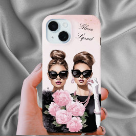 Elegante stijlvolle roze zwarte Waterverf Glam Squ iPhone 15 Case
