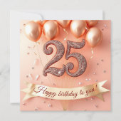 Elegante stijlvolle Rozen gouden ballonnen 25e ver Kaart (Voorkant)