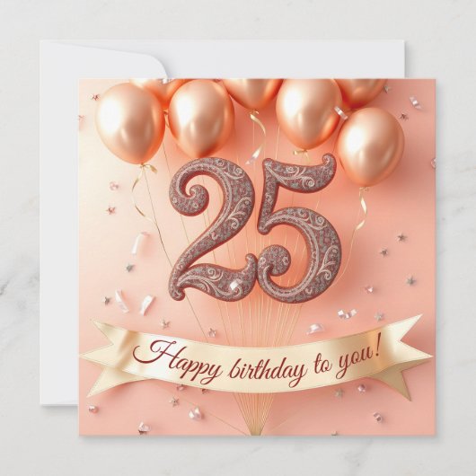 Elegante stijlvolle Rozen gouden ballonnen 25e ver Kaart (Voorkant)