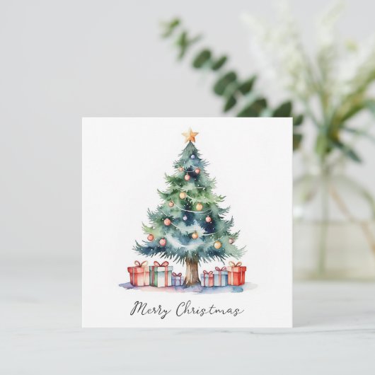 Elegante stijlvolle rustieke Waterverf kerstboom Feestdagenkaart (Staand voorkant)